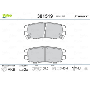 Sada brzdových destiček, kotoučová brzda VALEO 301519