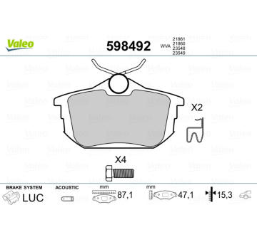 Sada brzdových destiček, kotoučová brzda VALEO 598492