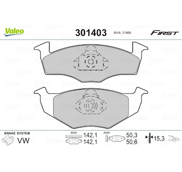 Sada brzdových destiček, kotoučová brzda VALEO 301403