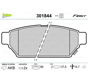 Sada brzdových destiček, kotoučová brzda VALEO 301844