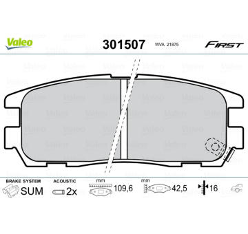 Sada brzdových destiček, kotoučová brzda VALEO 301507