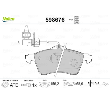 Sada brzdových destiček, kotoučová brzda VALEO 598676