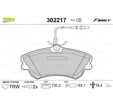 Sada brzdových destiček, kotoučová brzda VALEO 302217