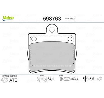 Sada brzdových destiček, kotoučová brzda VALEO 598763