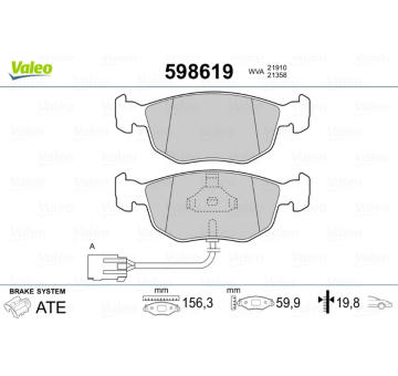 Sada brzdových destiček, kotoučová brzda VALEO 598619