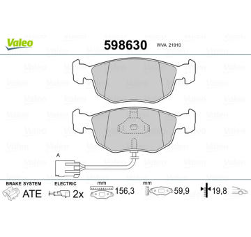 Sada brzdových destiček, kotoučová brzda VALEO 598630