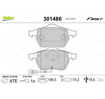 Sada brzdových destiček, kotoučová brzda VALEO 301486