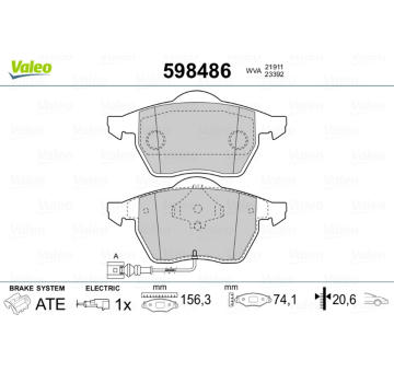 Sada brzdových destiček, kotoučová brzda VALEO 598486
