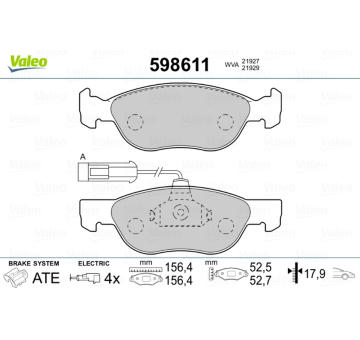 Sada brzdových destiček, kotoučová brzda VALEO 598611