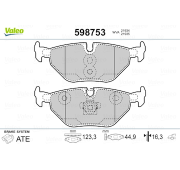 Sada brzdových destiček, kotoučová brzda VALEO 598753