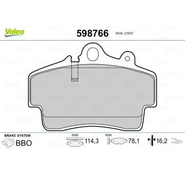 Sada brzdových destiček, kotoučová brzda VALEO 598766