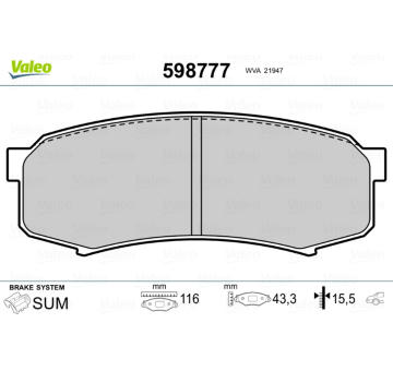 Sada brzdových destiček, kotoučová brzda VALEO 598777