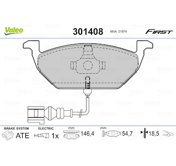 Sada brzdových destiček, kotoučová brzda VALEO 301408