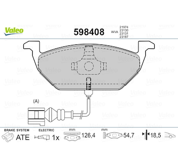 Sada brzdových destiček, kotoučová brzda VALEO 598408