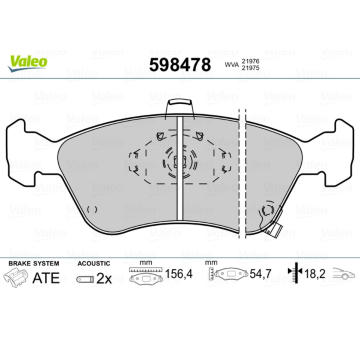 Sada brzdových destiček, kotoučová brzda VALEO 598478