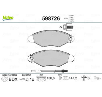 Sada brzdových destiček, kotoučová brzda VALEO 598726