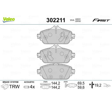 Sada brzdových destiček, kotoučová brzda VALEO 302211