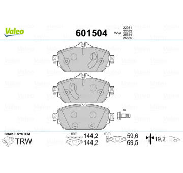 Sada brzdových destiček, kotoučová brzda VALEO 601504