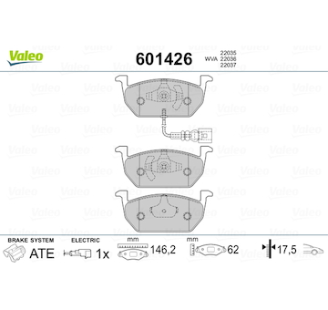 Sada brzdových destiček, kotoučová brzda VALEO 601426