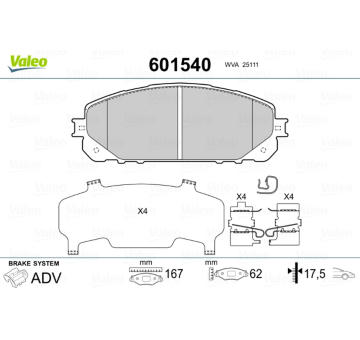 Sada brzdových destiček, kotoučová brzda VALEO 601540