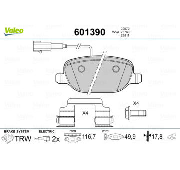 Sada brzdových destiček, kotoučová brzda VALEO 601390