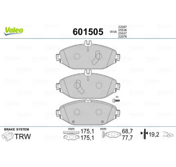 Sada brzdových destiček, kotoučová brzda VALEO 601505