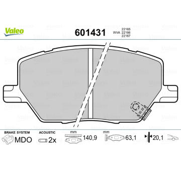 Sada brzdových destiček, kotoučová brzda VALEO 601431