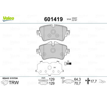 Sada brzdových destiček, kotoučová brzda VALEO 601419