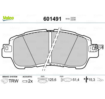 Sada brzdových destiček, kotoučová brzda VALEO 601491