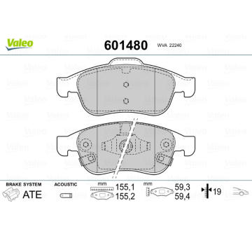 Sada brzdových destiček, kotoučová brzda VALEO 601480