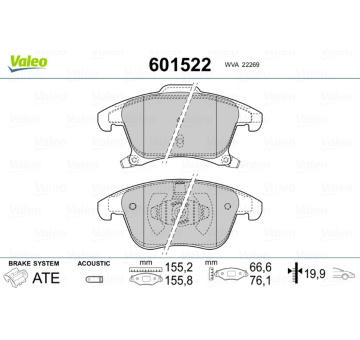 Sada brzdových destiček, kotoučová brzda VALEO 601522