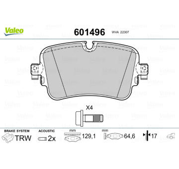 Sada brzdových destiček, kotoučová brzda VALEO 601496