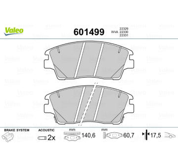 Sada brzdových destiček, kotoučová brzda VALEO 601499