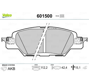 Sada brzdových destiček, kotoučová brzda VALEO 601500