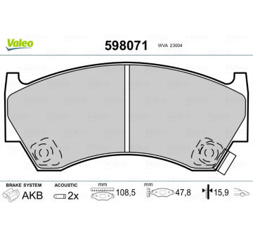 Sada brzdových destiček, kotoučová brzda VALEO 598071