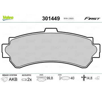 Sada brzdových destiček, kotoučová brzda VALEO 301449