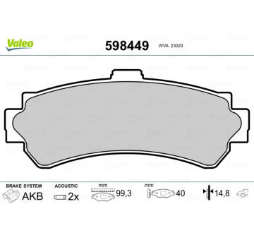 Sada brzdových destiček, kotoučová brzda VALEO 598449