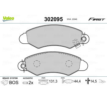 Sada brzdových destiček, kotoučová brzda VALEO 302095