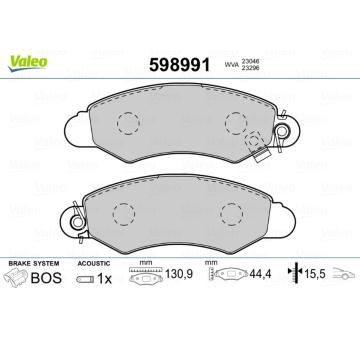 Sada brzdových destiček, kotoučová brzda VALEO 598991