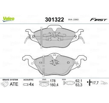 Sada brzdových destiček, kotoučová brzda VALEO 301322