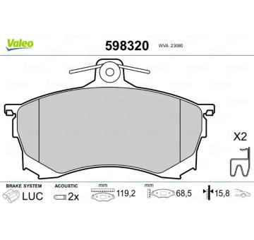 Sada brzdových destiček, kotoučová brzda VALEO 598320