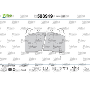 Sada brzdových destiček, kotoučová brzda VALEO 598919