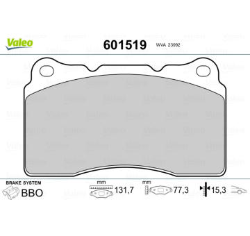 Sada brzdových destiček, kotoučová brzda VALEO 601519