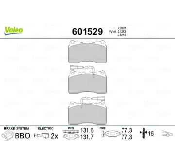 Sada brzdových destiček, kotoučová brzda VALEO 601529