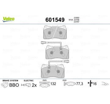 Sada brzdových destiček, kotoučová brzda VALEO 601549