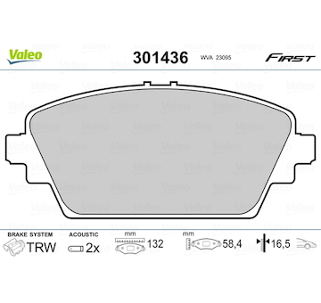 Sada brzdových destiček, kotoučová brzda VALEO 301436