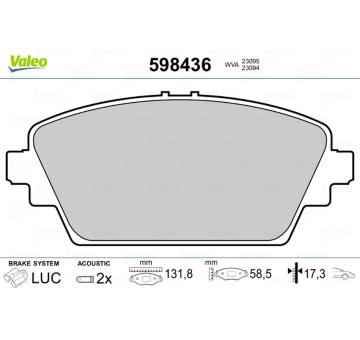 Sada brzdových destiček, kotoučová brzda VALEO 598436