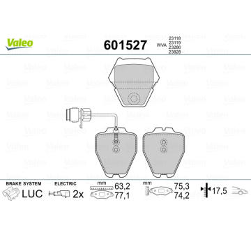 Sada brzdových destiček, kotoučová brzda VALEO 601527