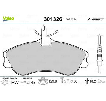 Sada brzdových destiček, kotoučová brzda VALEO 301326