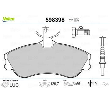 Sada brzdových destiček, kotoučová brzda VALEO 598398